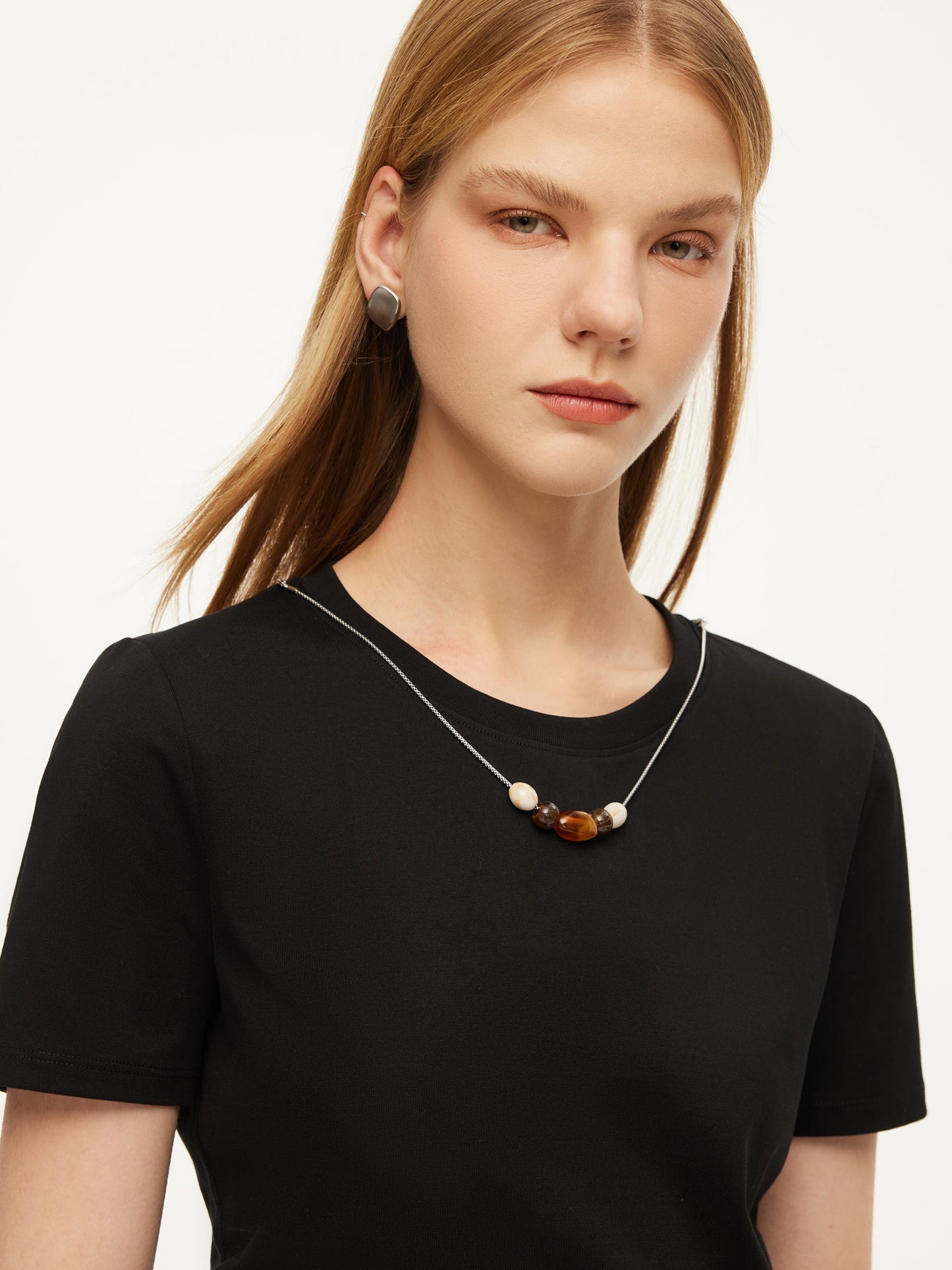 Cotton Side Twist Women T-Shirt With Detachable Beaded Chain