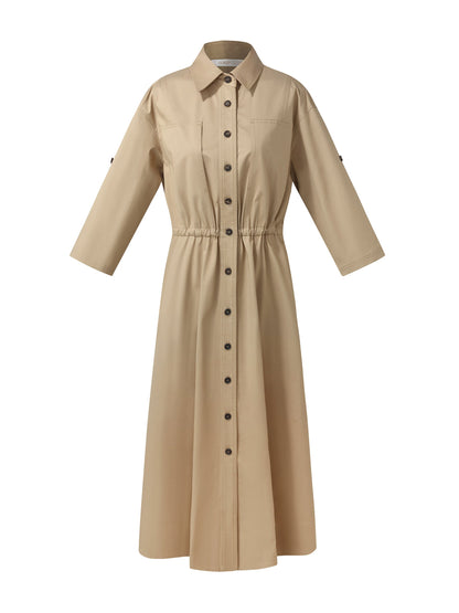 Cotton Drawstring Waist Women Trench Coat