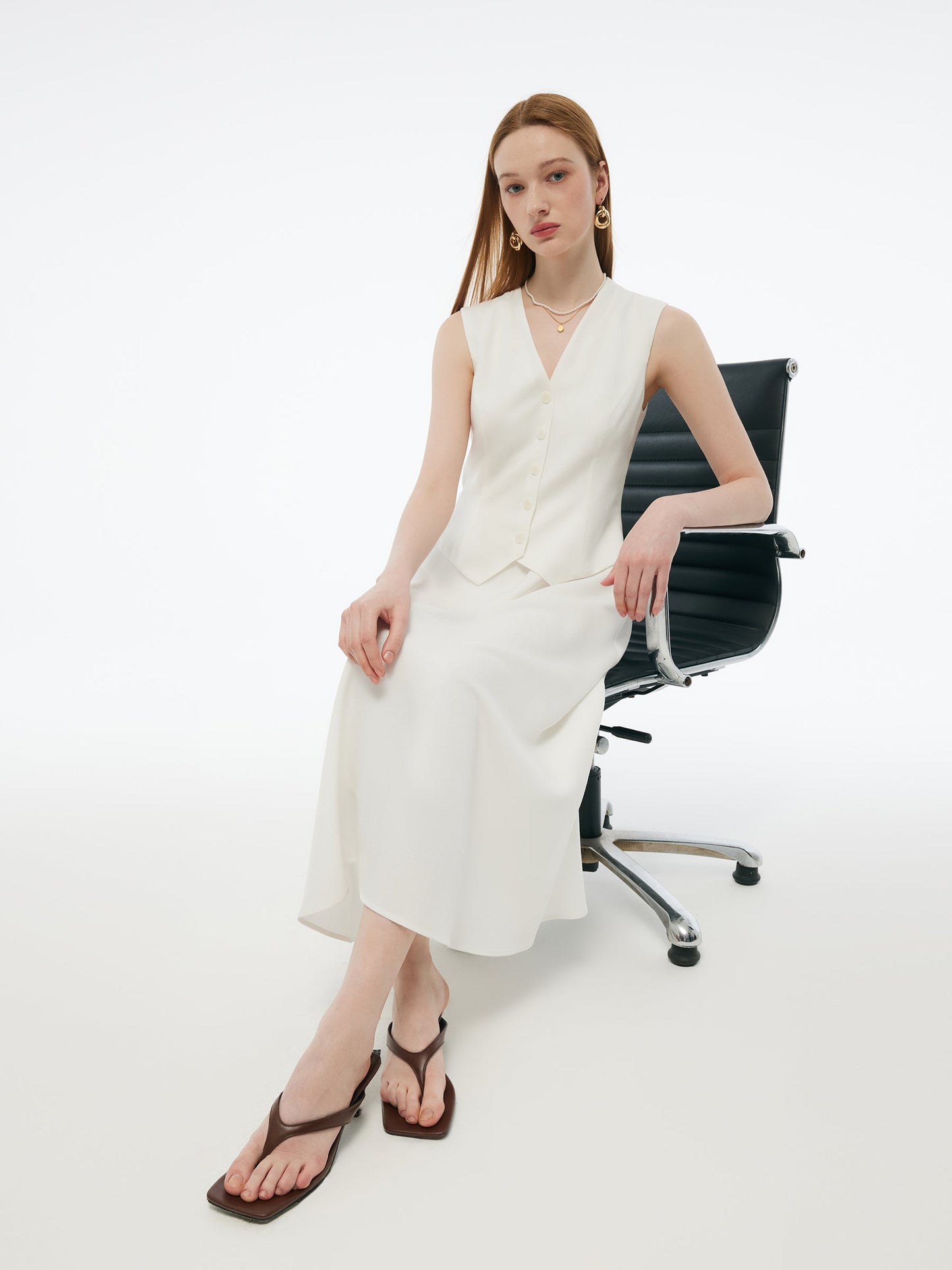 100% Acetate Faux-Layered Women Vest Maxi Dress