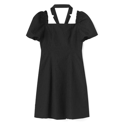 Jacquard Halter A-Line Mini Dress