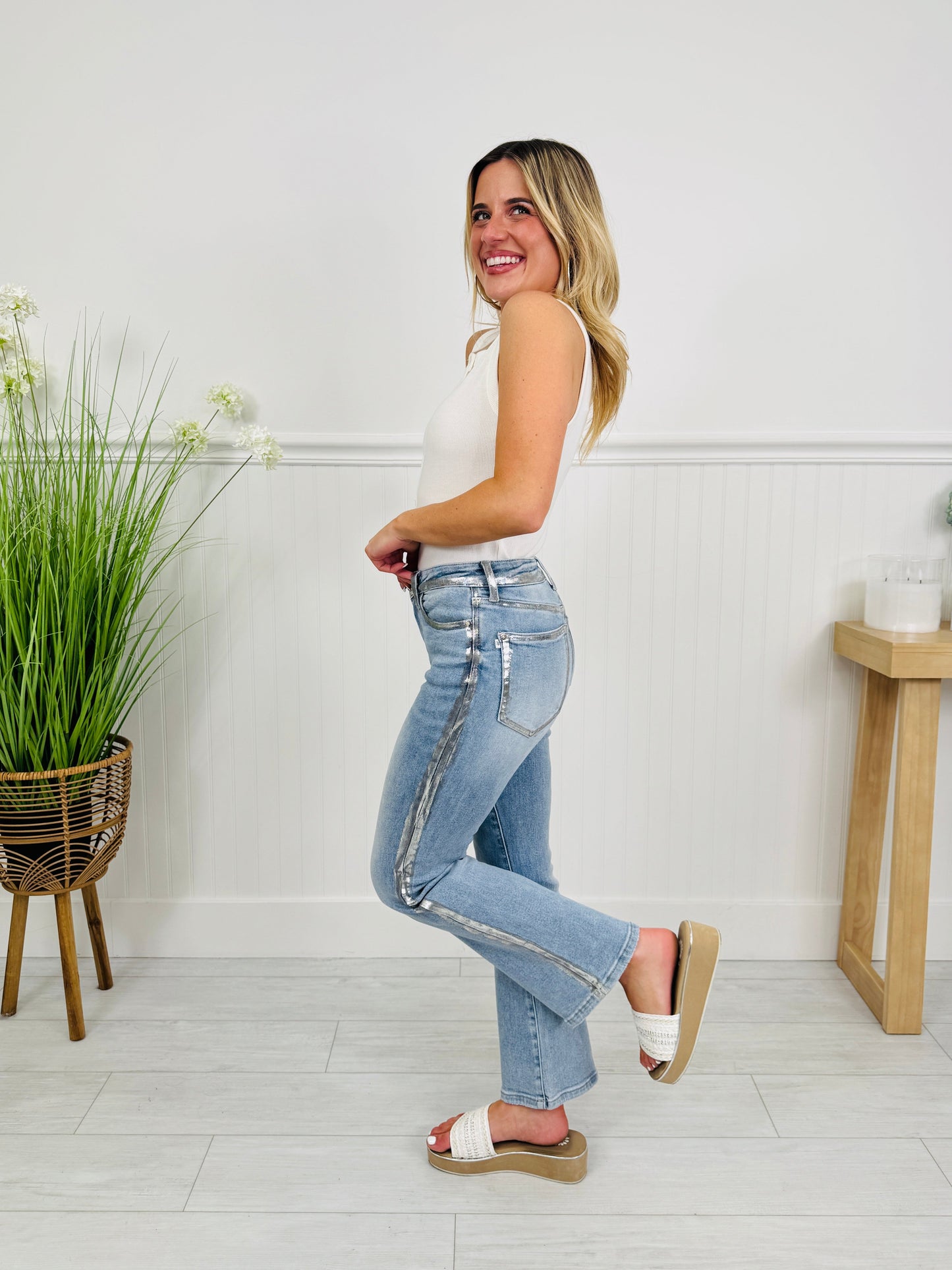 Judy Blue Metallic Moment Kick Flare Jeans