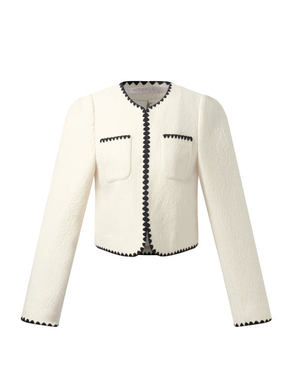 100% Wool Contrast Trim Women Crop Jacket