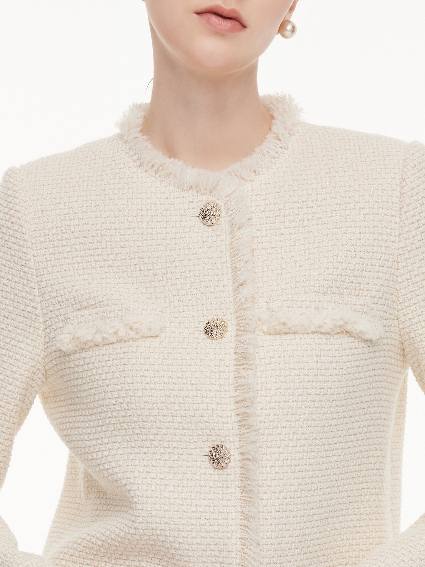 Wool Blend Tweed Fringe Trim Women Jacket