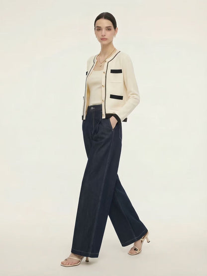 Tencel Blend Contrast Trim Women Cardigan