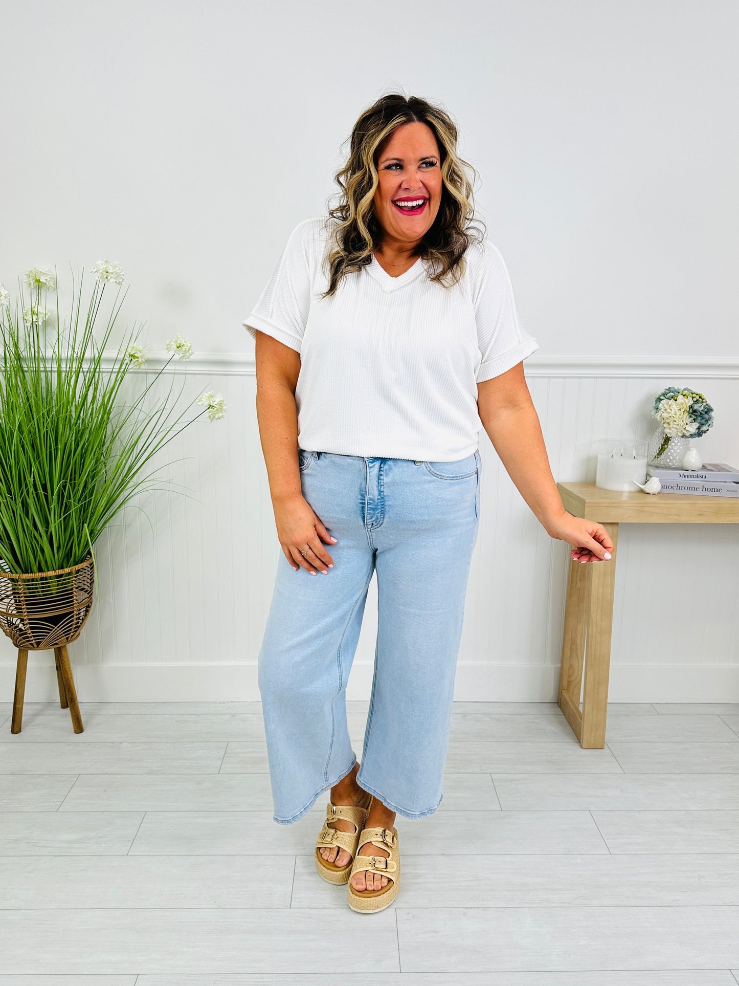 Sunflower Season Tummy Control Wide Leg Cropped Jeans