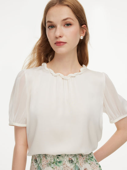 22MM Mulberry Silk Twisted Round Neck Women Blouse