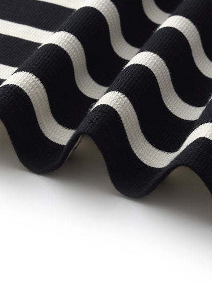 Black And White Stripe Women Knit Vest Maxi Dress