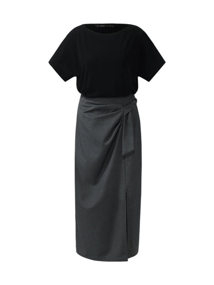 Black Acetate Top And Skirt Two-Piece Set