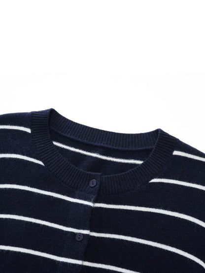100% Wool Stripe Women Cardigan