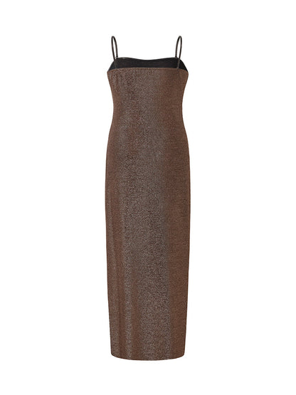 Glitter Women Party Slip Maxi Dress With Detachable Spaghetti Strap