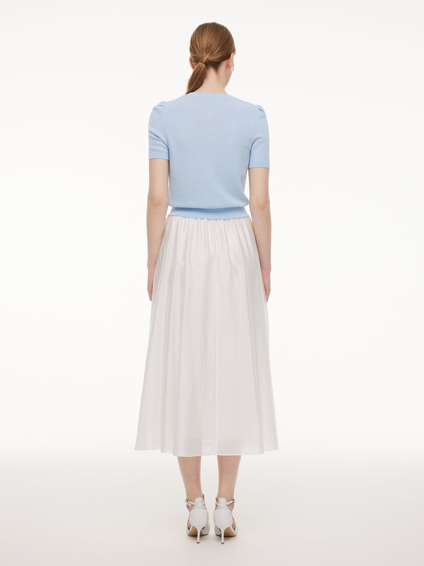 Tencel Blend Knit Top And A-Line Skirt Two-Piece Set With Detachable 3D Crochet Flowers