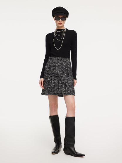 Wool Blend Tweed Cropped Jacket And Skirt Two-Piece Set