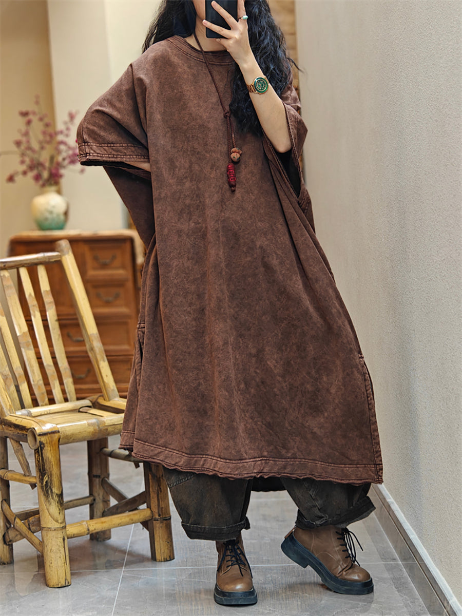 女士復古夏季開衩下擺棉質連身裙