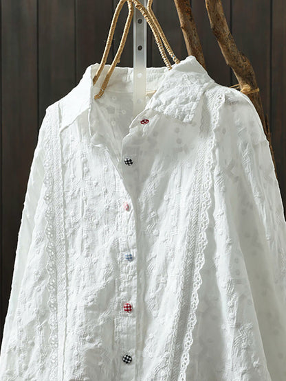 女士春季藝術刺繡純棉襯衫