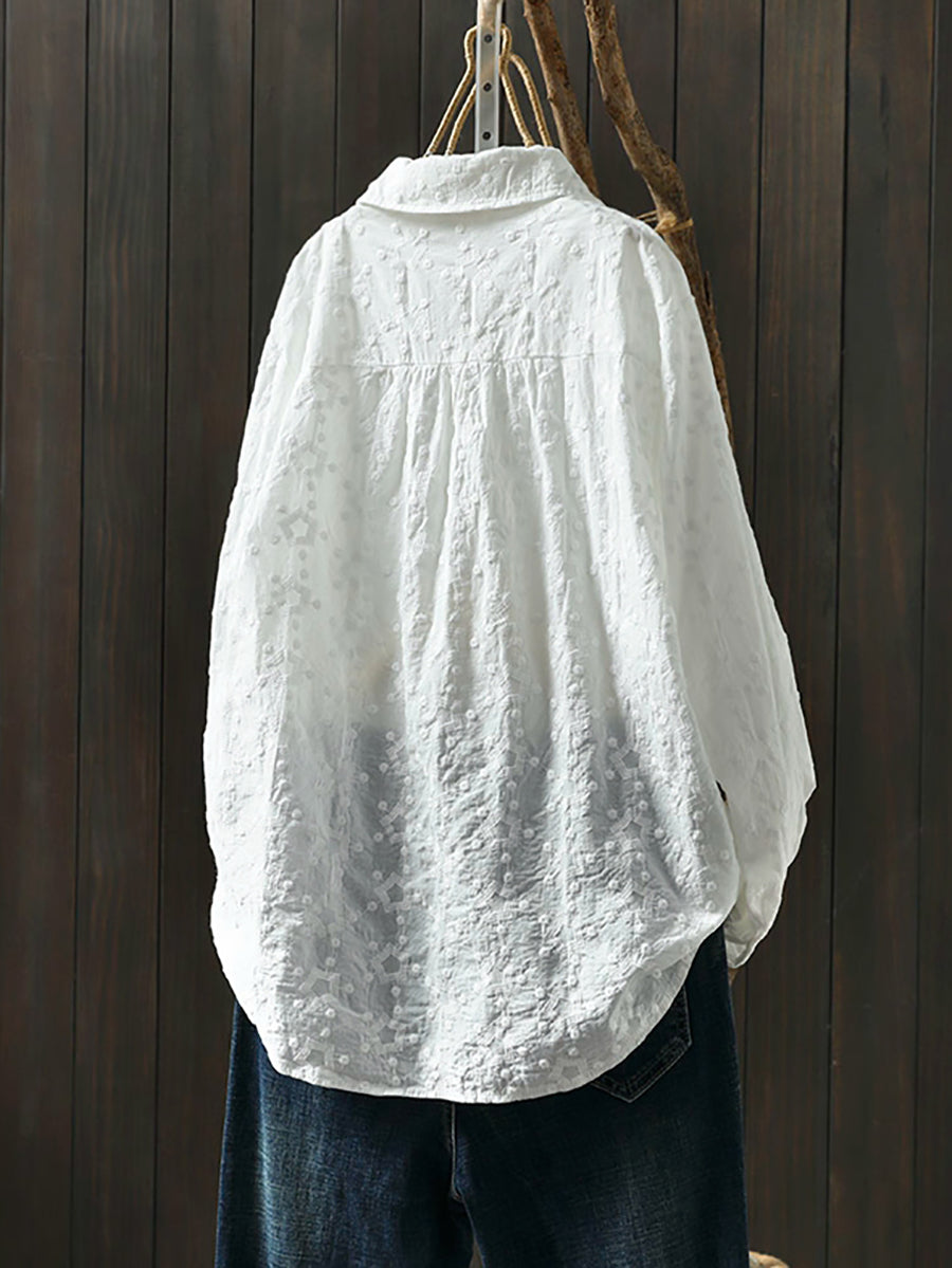 女士春季藝術刺繡純棉襯衫