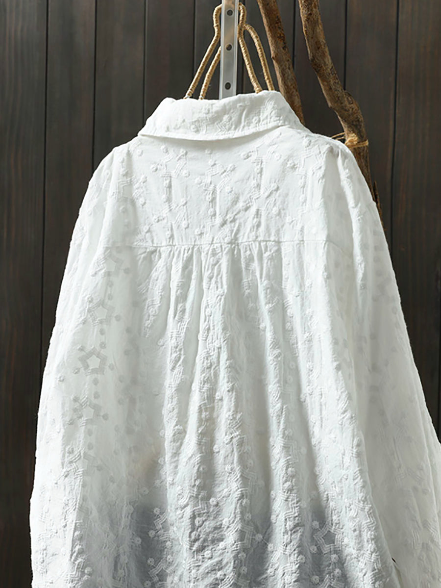 女士春季藝術刺繡純棉襯衫
