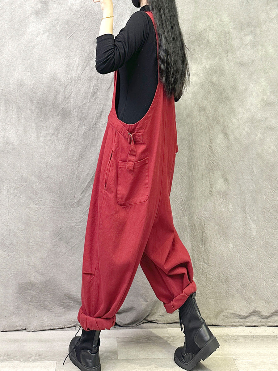 女士夏季休閒純色棉質連身褲