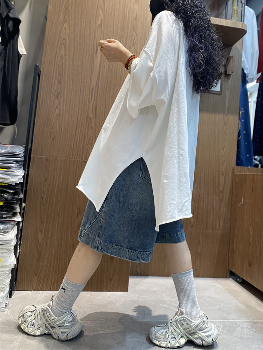 女士夏季休閒純色圓領棉質襯衫