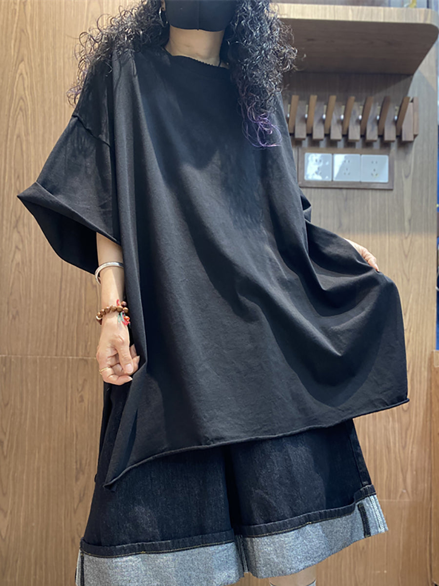 女士夏季休閒純色圓領棉質襯衫