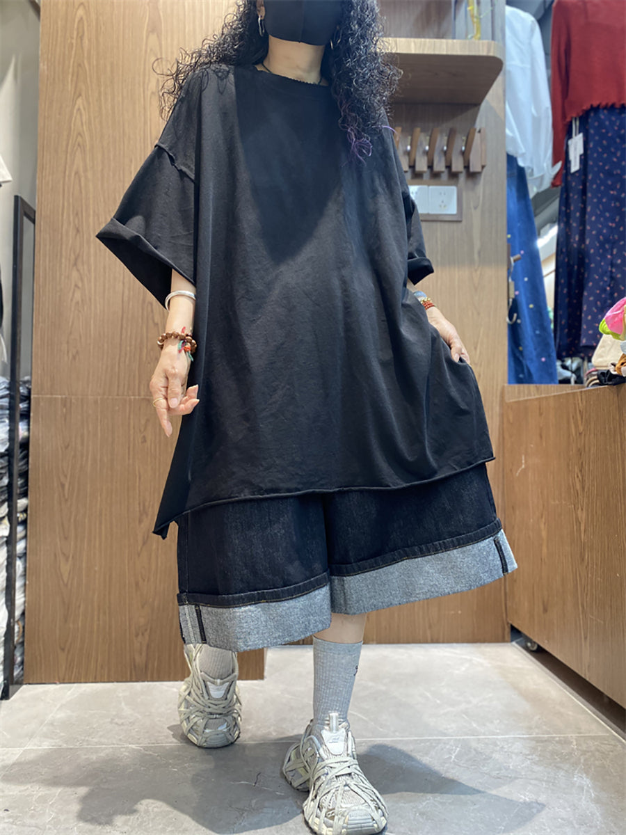 女士夏季休閒純色圓領棉質襯衫