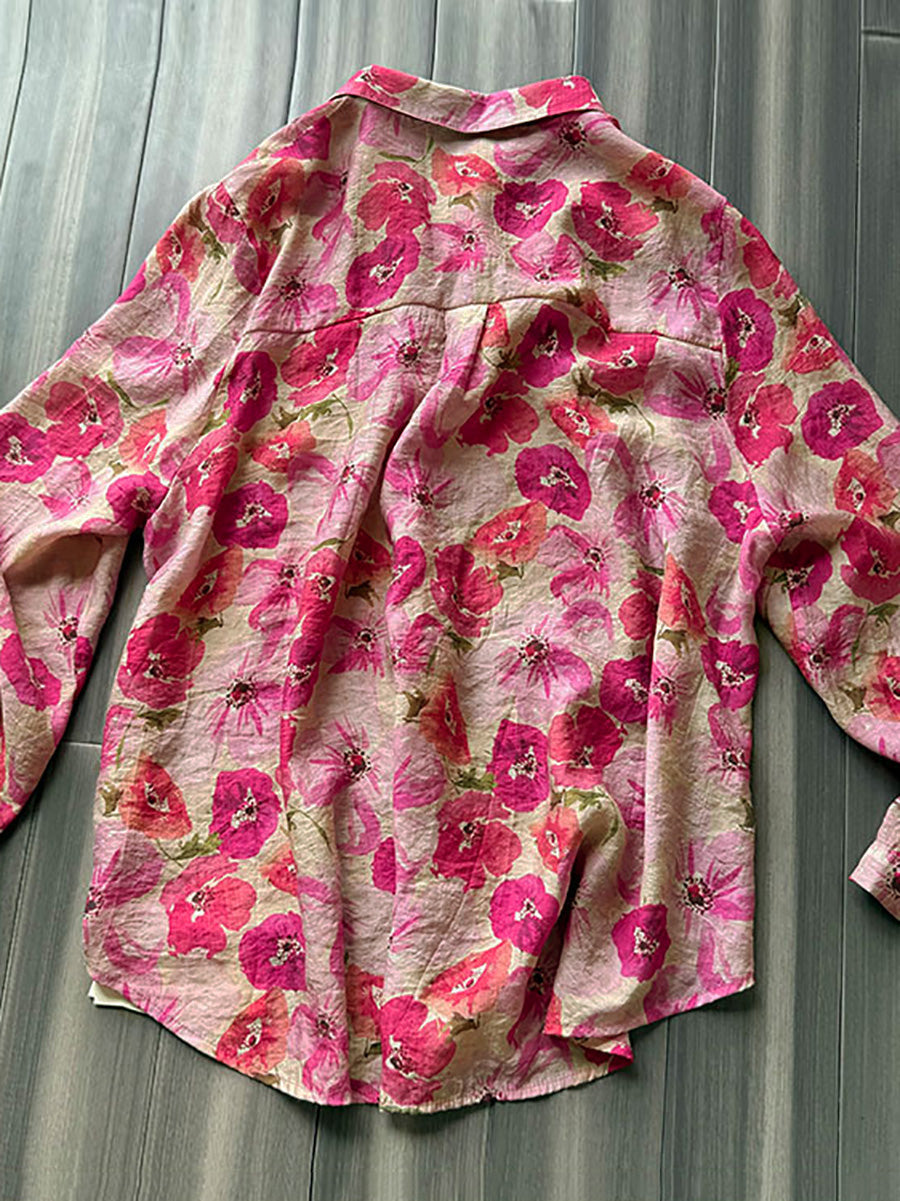 女士夏季藝術花朵翻領襯衫