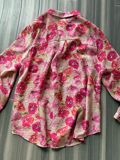 女士夏季藝術花朵翻領襯衫