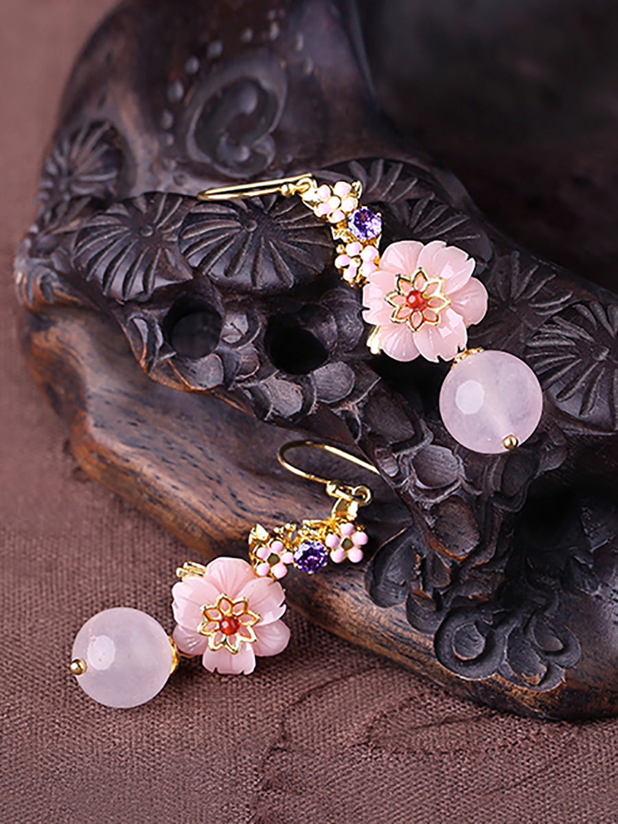 女士藝術花玉 S925 銀耳環
