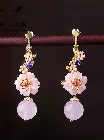 女士藝術花玉 S925 銀耳環