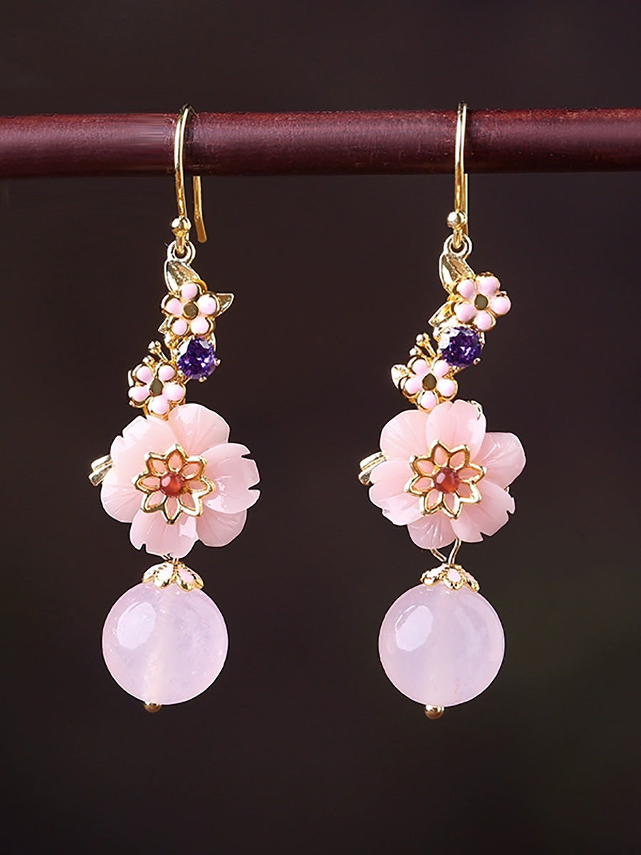 女士藝術花玉 S925 銀耳環