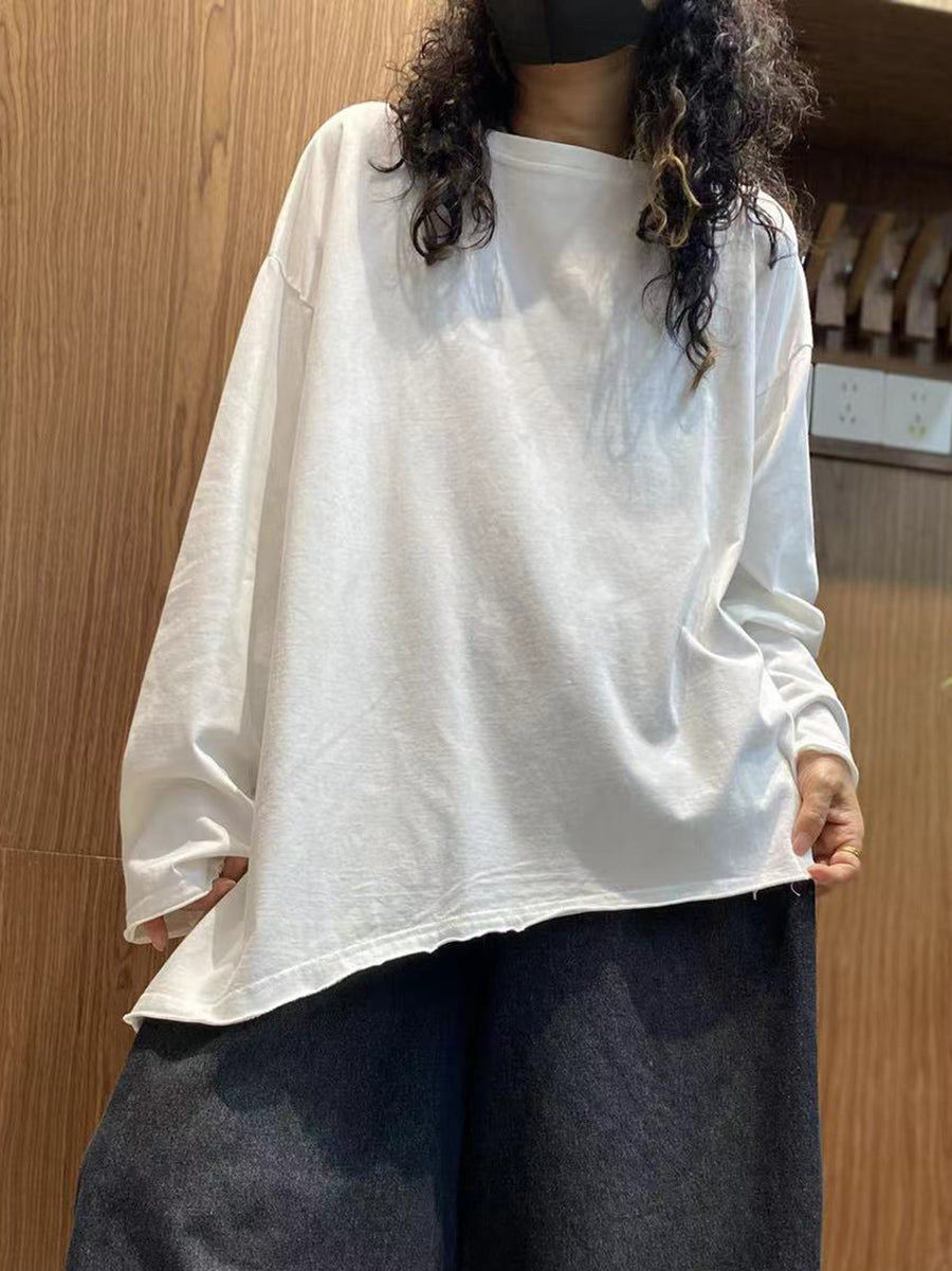 女士秋季休閒純色100%純棉圓領襯衫