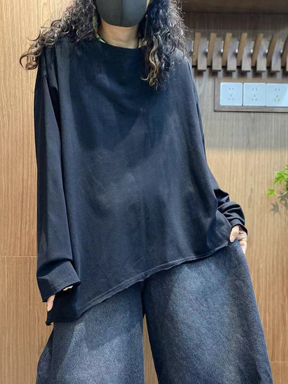 女士秋季休閒純色100%純棉圓領襯衫