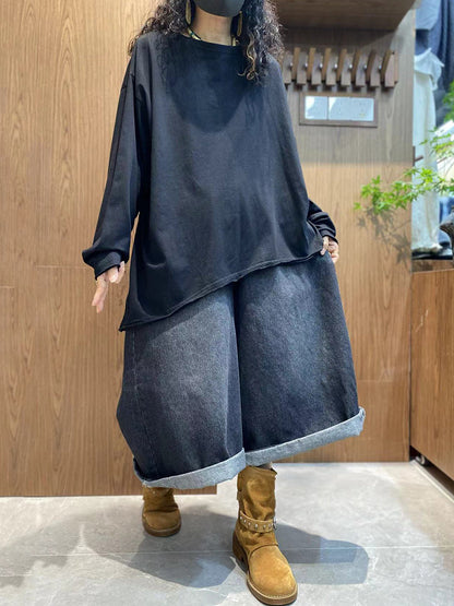 女士秋季休閒純色100%純棉圓領襯衫