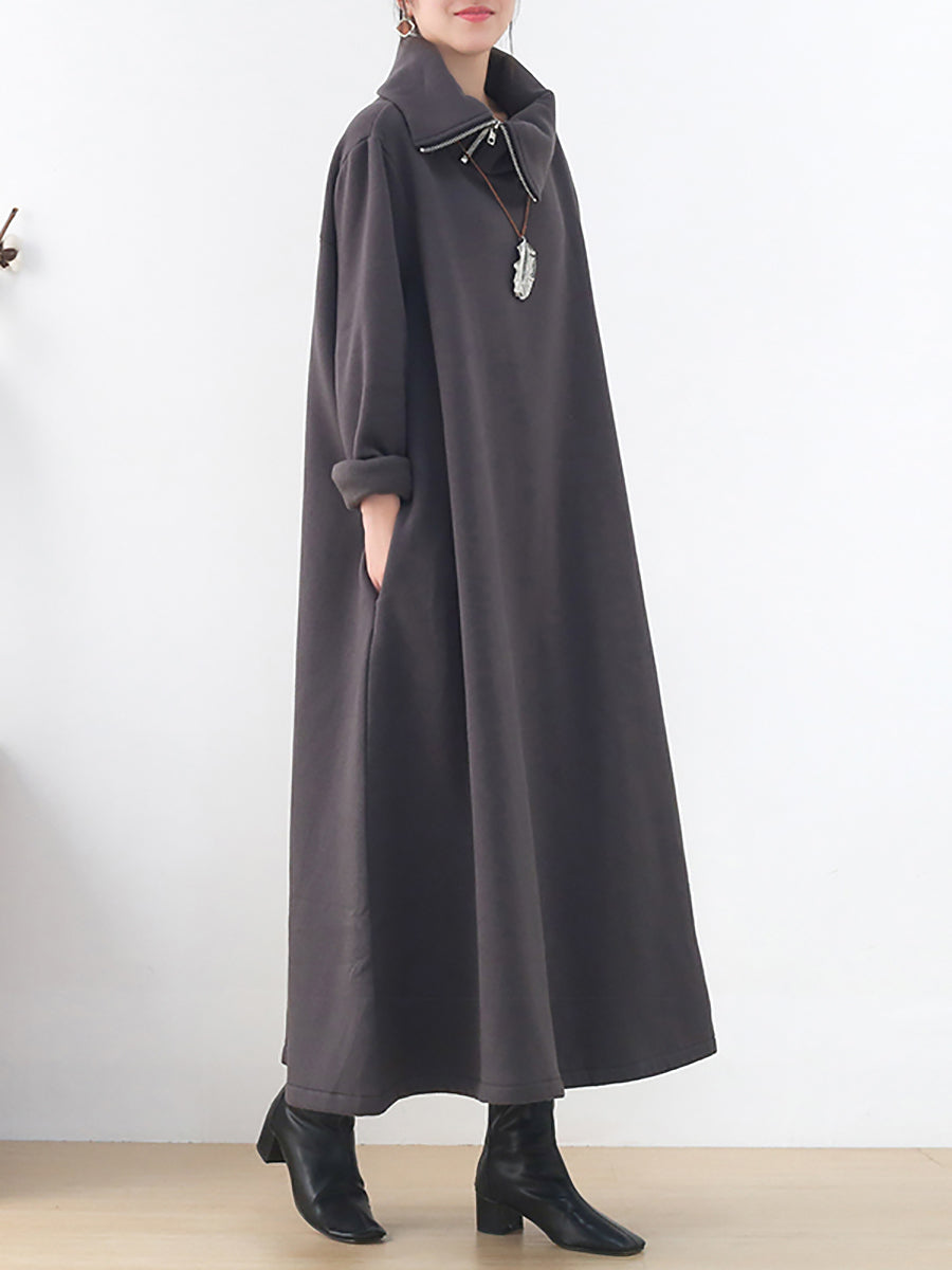 女款秋季純色高領純棉連身裙