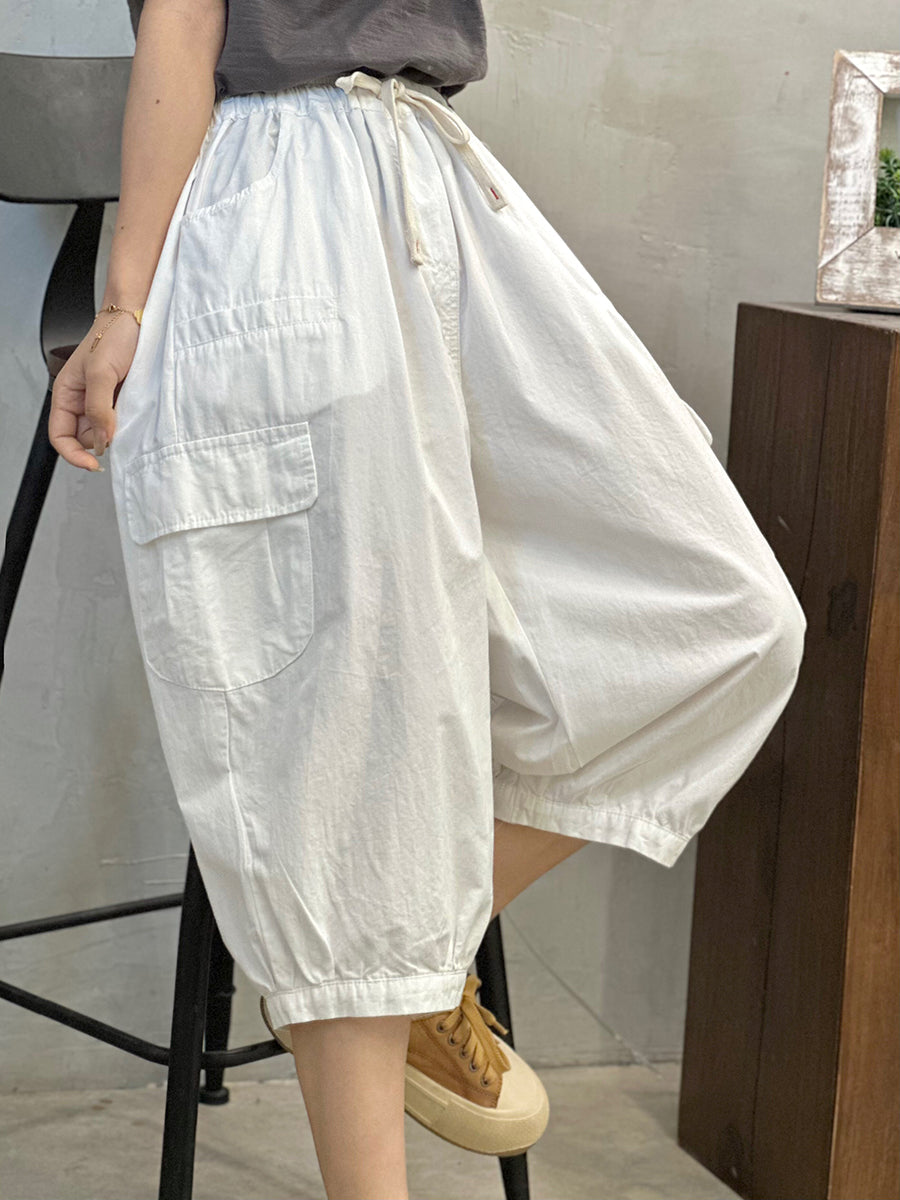 女士夏季休閒純色棉質哈倫褲