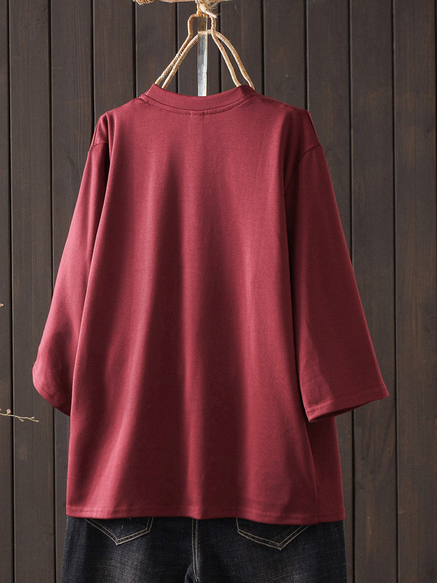 女士夏季休閒純色圓領棉質T卹