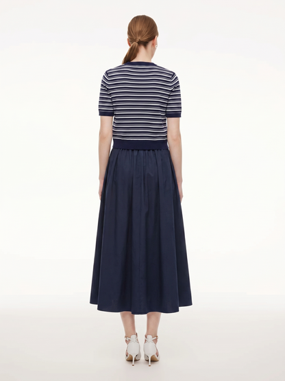 Tencel Blend Stripe Cardigan And Patchwork Strap Dress Two-Piece Set