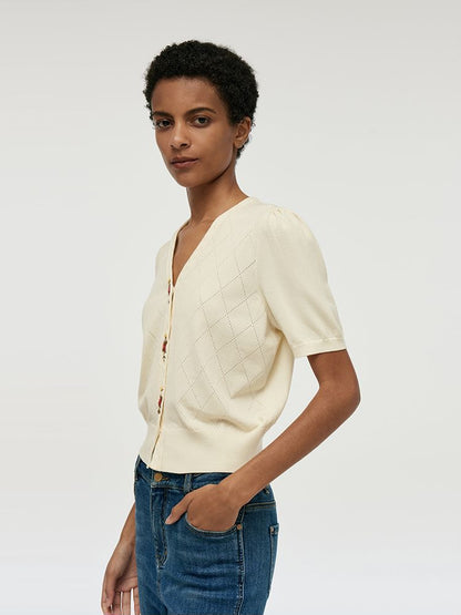 Tencel-Silk Blend Floral Embroidered Women Knit Top