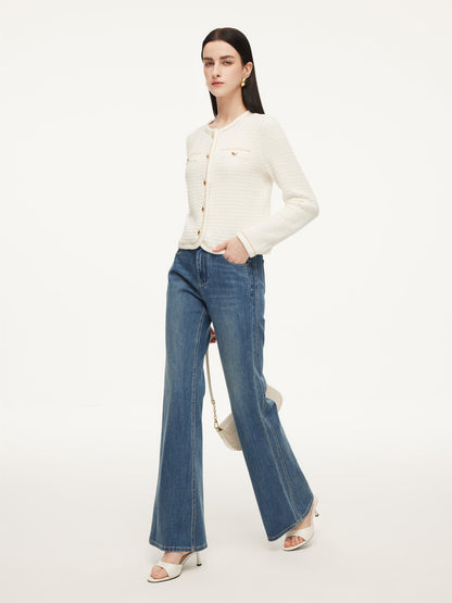 Round Neck Single-Breasted Women Cardigan
