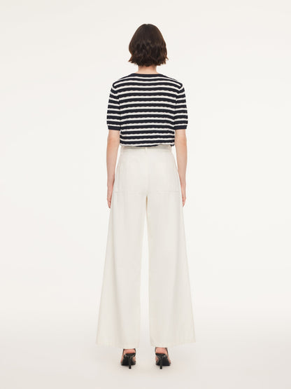 Lyocell Blend Stripe Round Neck Women Knit Top