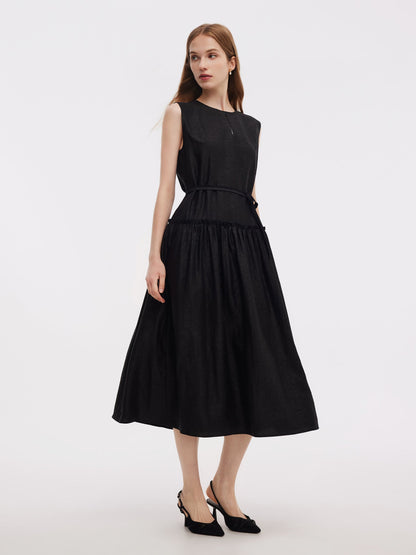 18MM Xiang Yun Silk Sleeveless Women Self-Tie Belt Maxi Dress