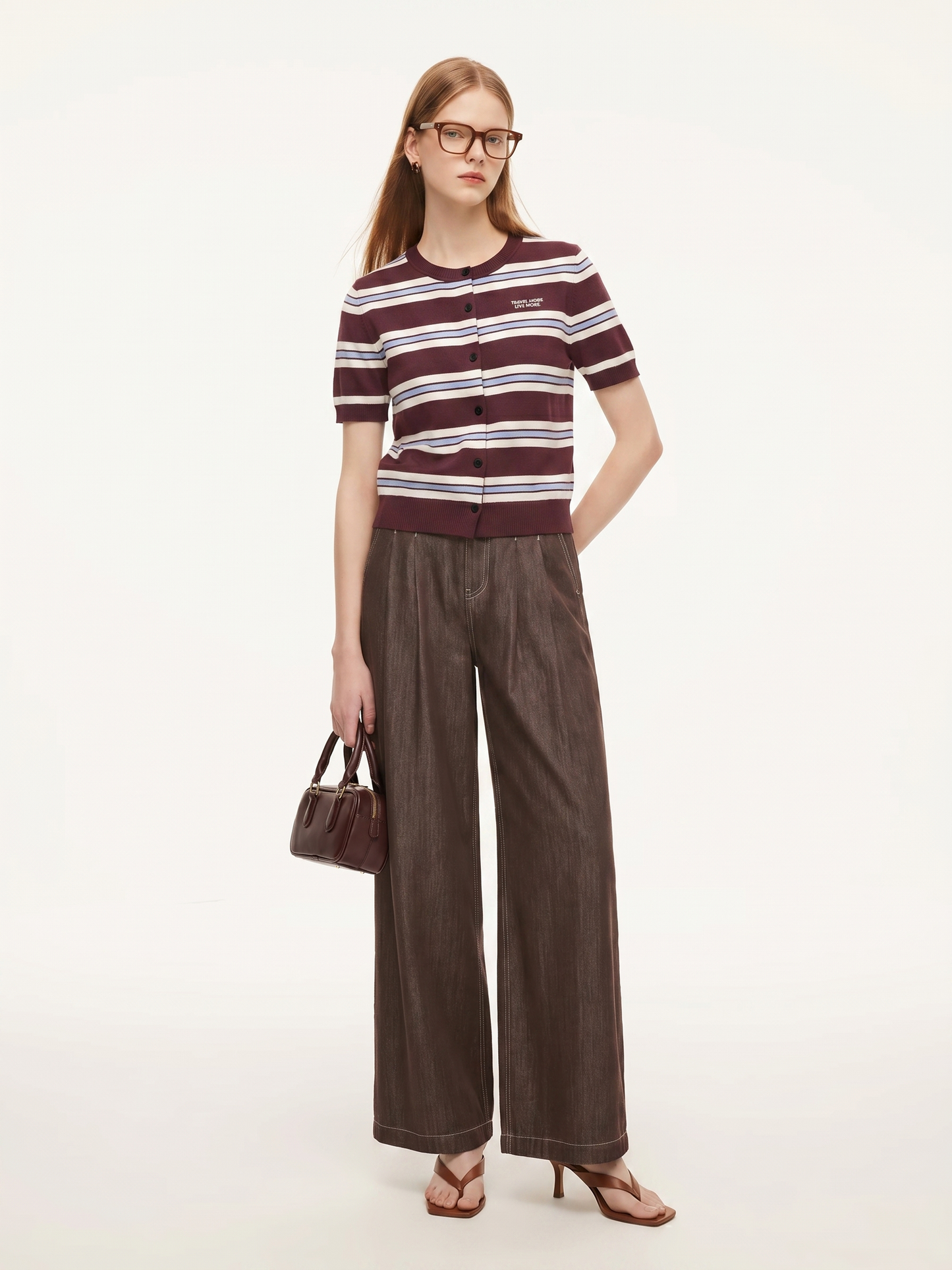 Tencel Blend Multicolored Stripe Letter Embroidered Women Cardigan