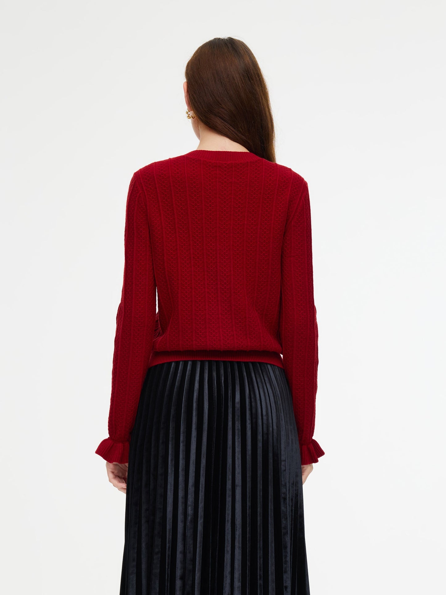 Tencel Wool Blend Ruffle Cuff Women Cardigan