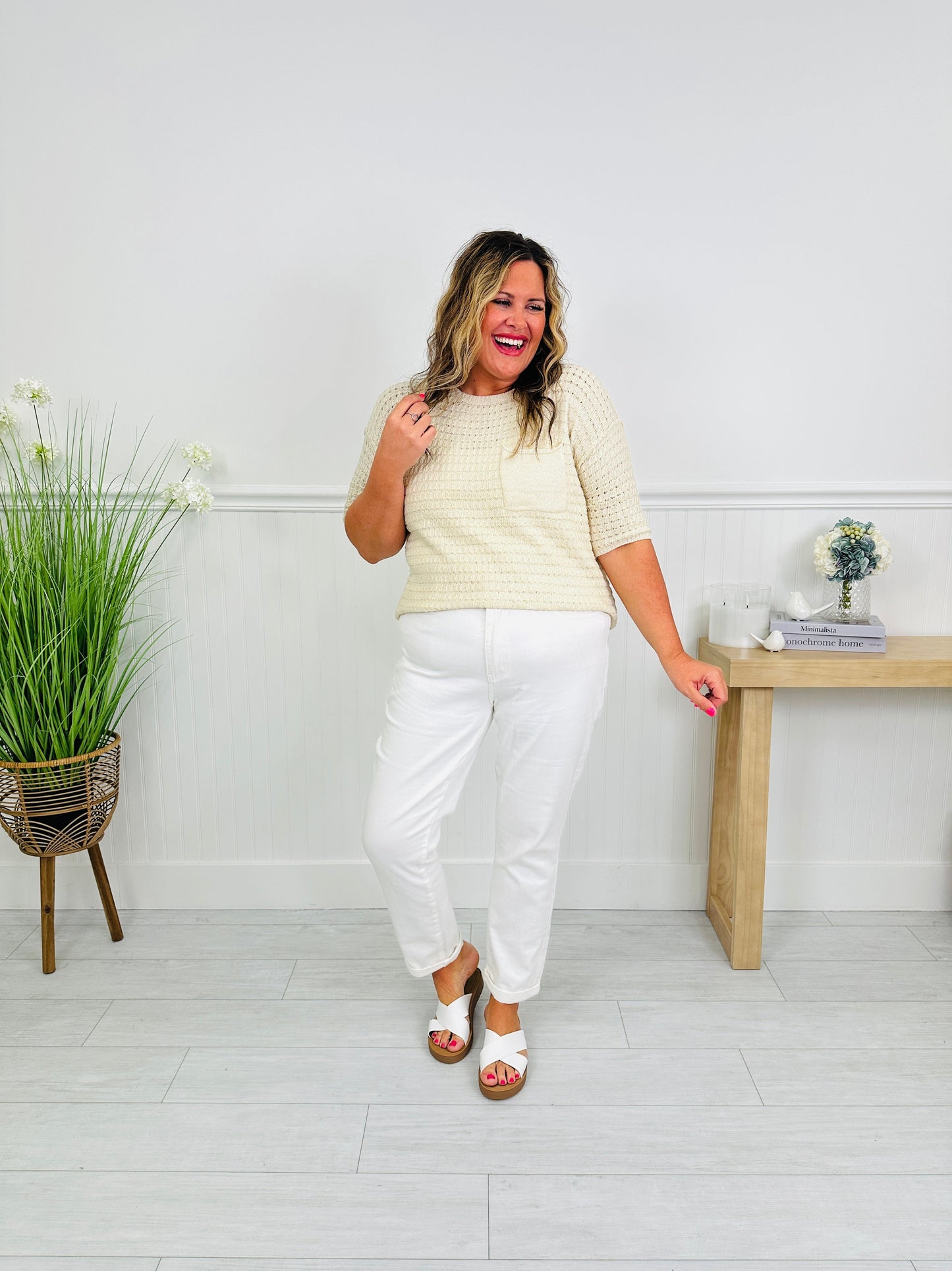 Judy Blue Perfect Match White Double Cuff Boyfriend Jeans in Reg/Curvy