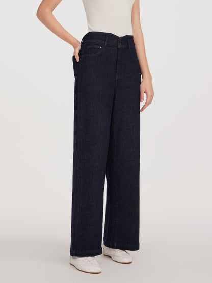 Cotton Denim Fleece Lined Straight Leg Women Jeans