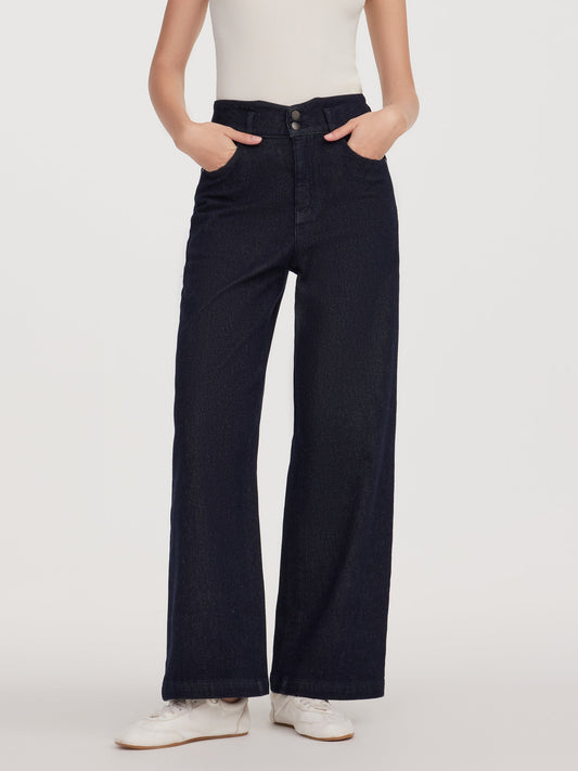 Cotton Denim Fleece Lined Straight Leg Women Jeans