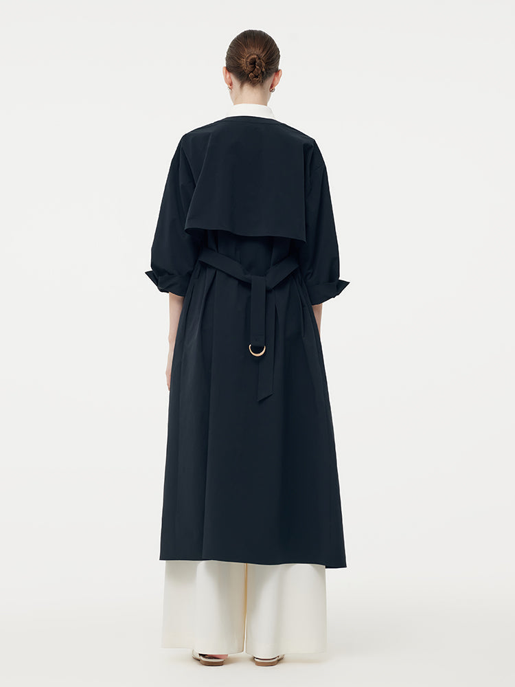 Round Neck Women Trench Maxi Dress With Belt