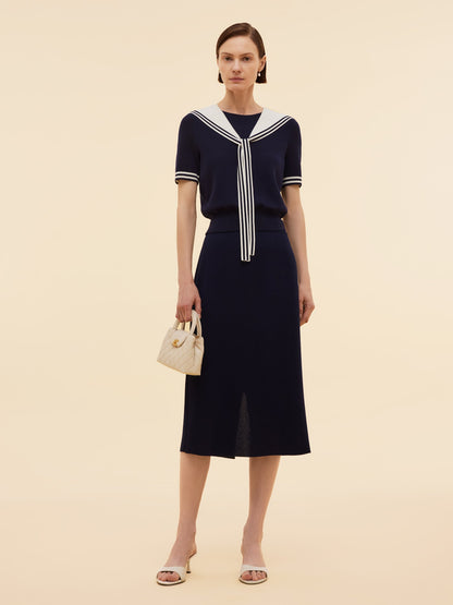 Tencel Blend Knit Top And Column Skirt Two-Piece Set