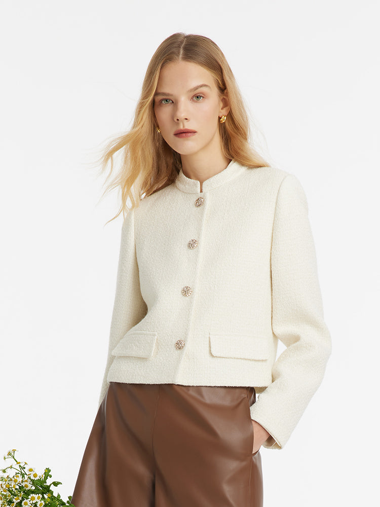 Goelia Women's Wool Blend Stand Collar Single-Breasted Women Jacket For Work And Daily