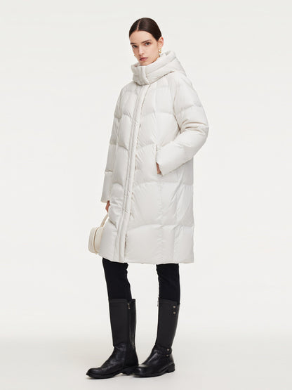 Cocoon Hooded Zip-Up Long Goose Down Coat