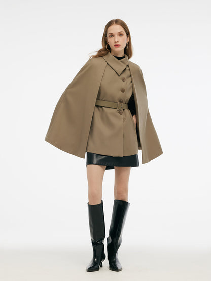 100% Worsted Wool Cape And Vest Two-Piece Set With Belt